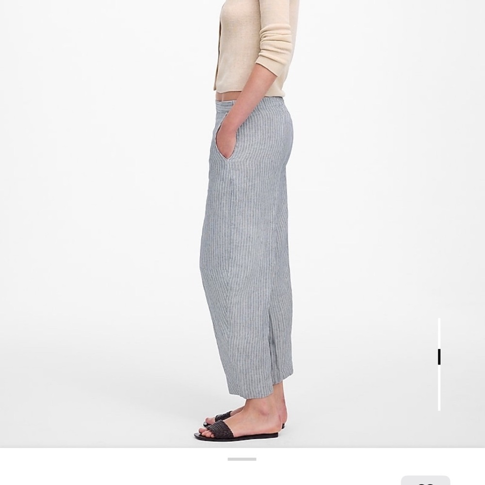 NWT Madewell blue/white pull-on barrel leg pants in 100% linen sz Small - Picture 3 of 10